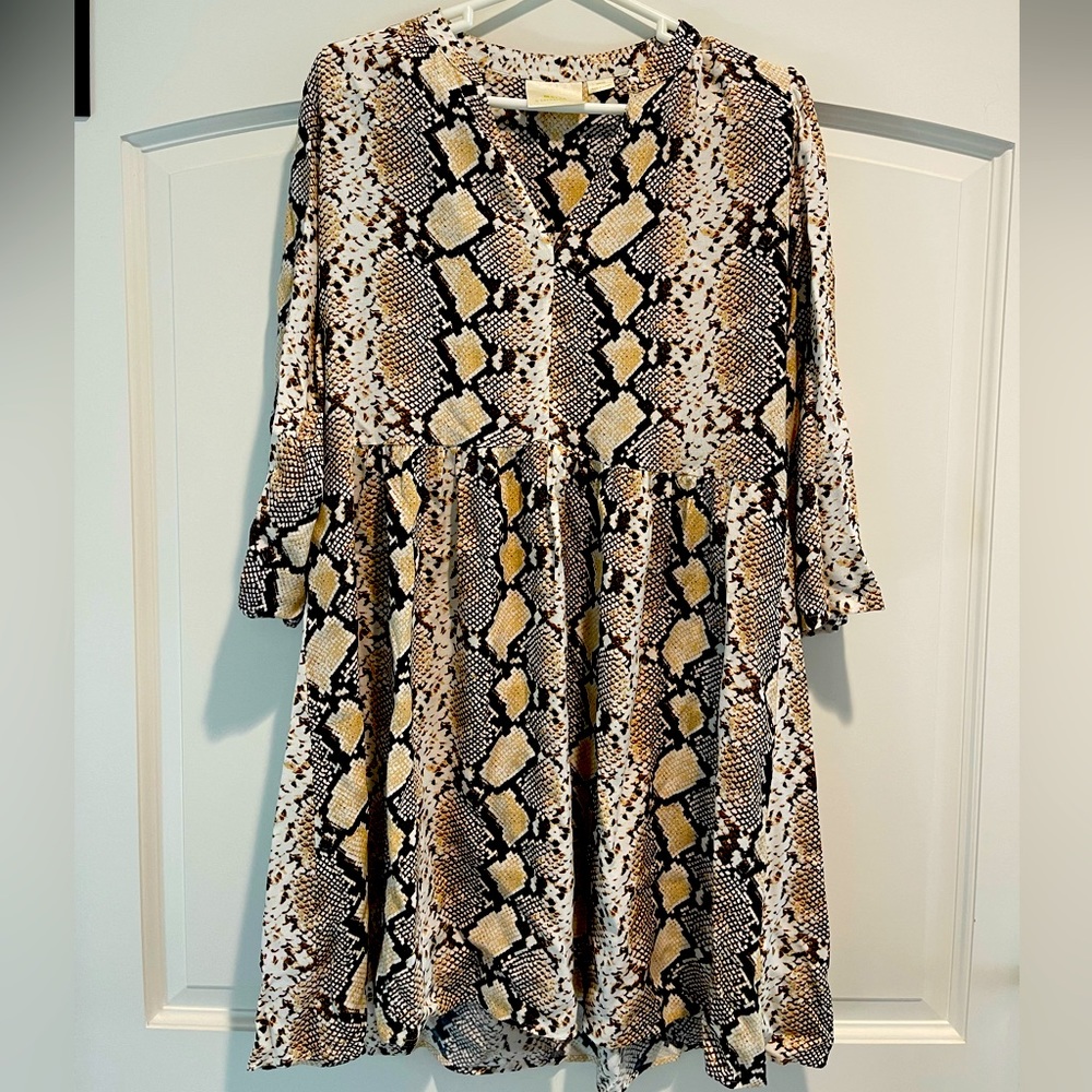Maeve By Anthropologie Snakeskin Print Juno V-Neck 3/4 Sleeve  Dress